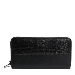 Dolce & Gabbana Black Leather Logo Plaque Zip Around Continental Wallet