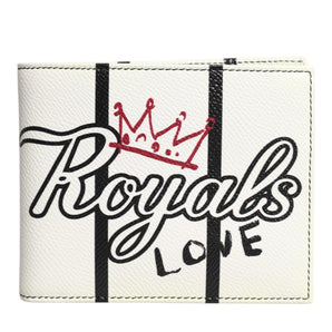 Dolce & Gabbana White Leather DG Crown Royals Bifold Card Holder Wallet