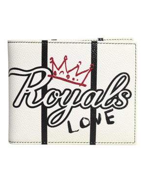 Dolce &amp; Gabbana White Leather DG Crown Royals Bifold Card Holder Wallet