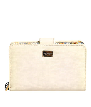 Cartera compacta con tarjetero y placa del logotipo de Dolce &amp; Gabbana en piel de becerro color marfil