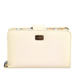 Dolce &amp; Gabbana Ivory Calf Leather Compact Logo Plaque Card Holder Wallet
