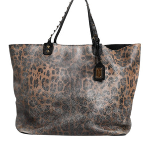 Dolce & Gabbana Brown Leopard BEATRICE Leather Logo Plaque Tote Bag