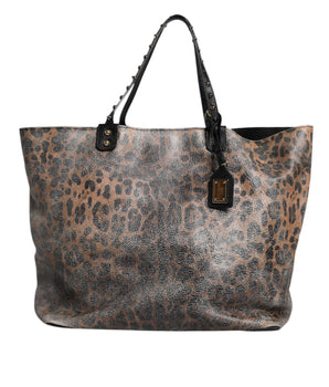 Bolso tote BEATRICE de piel con placa del logotipo y estampado de leopardo marrón de Dolce &amp; Gabbana