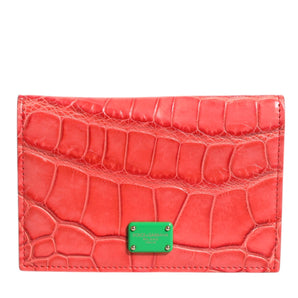 Dolce &amp; Gabbana Red Exotic Leather Logo Plaque Card Holder Wallet