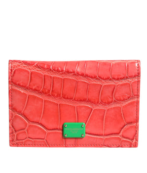 Cartera con tarjetero y placa del logotipo de Dolce &amp; Gabbana en piel exótica roja