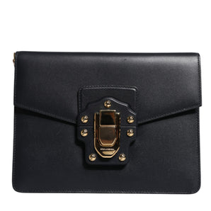 Dolce & Gabbana Black Leather Logo Gold Crossbody Purse Bag