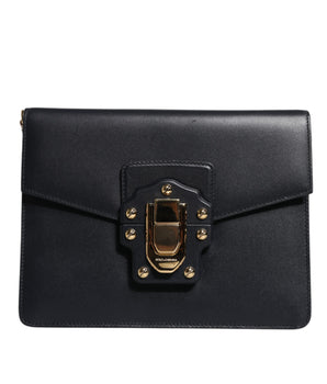 Bolso bandolera de cuero negro con logo dorado de Dolce &amp; Gabbana