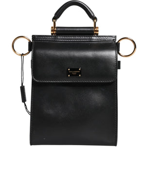 Minibolso Dolce &amp; Gabbana de piel de becerro negra con placa del logotipo