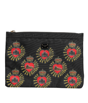Bolso de mano Dolce &amp; Gabbana de nailon negro y rojo con diseño de corazón sagrado