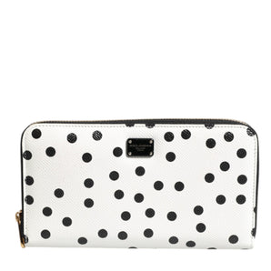Dolce &amp; Gabbana White Black Striped Leather Zip Around Continental Wallet