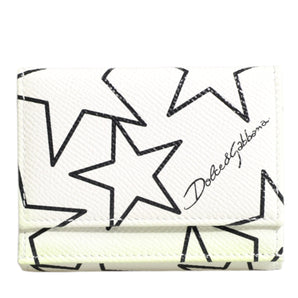 Dolce &amp; Gabbana White Leather Trifold DG Star Print Card Holder Wallet