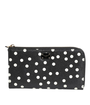Cartera continental con cremallera en el contorno de piel con lunares blancos y negros de Dolce &amp; Gabbana