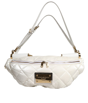 Dolce &amp; Gabbana White Quilted Logo Plaque Belt Waist Fanny Pack Bag