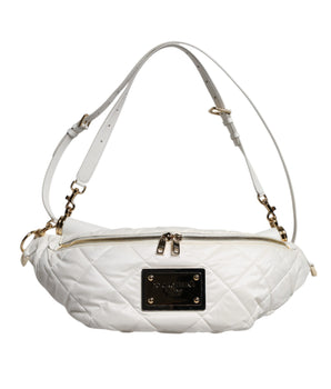 Dolce &amp; Gabbana White Quilted Logo Plaque Belt Waist Fanny Pack Bag