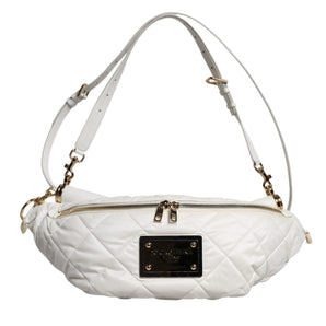 Dolce & Gabbana White Quilted Logo Plaque Belt Waist Fanny Pack Bag