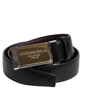 Dolce &amp; Gabbana Black Brown Leather Metal Buckle Reversible Belt