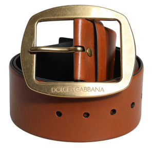 Cinturón clásico de cuero marrón con hebilla de metal dorado de Dolce &amp; Gabbana