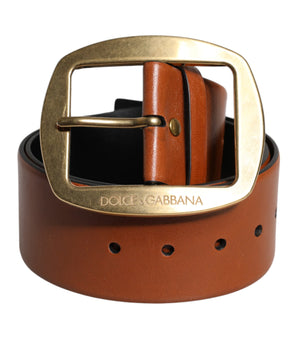 Dolce &amp; Gabbana Brown Leather Gold Metal Buckle Classic Belt