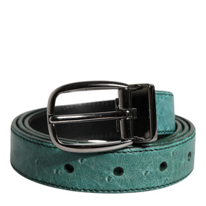 Dolce & Gabbana Green Ostrich Leather Silver Metal Buckle Belt