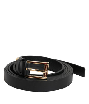 Dolce &amp; Gabbana Black Calf Leather Gold Metal Buckle Belt