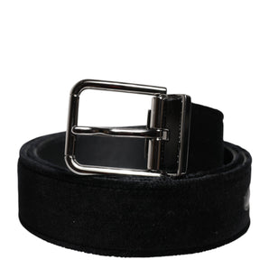 Dolce &amp; Gabbana Black Cotton Silver Tone Metal Buckle Belt
