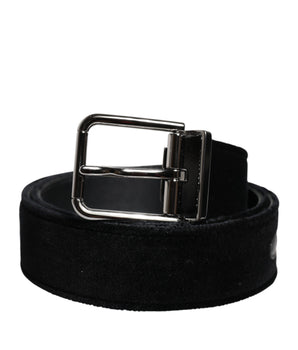 Dolce &amp; Gabbana Black Cotton Silver Tone Metal Buckle Belt