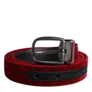 Dolce &amp; Gabbana Red Velvet Black Metal Buckle Logo Belt