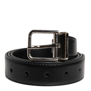 Dolce &amp; Gabbana Black Calf Leather Silver Metal Buckle Belt