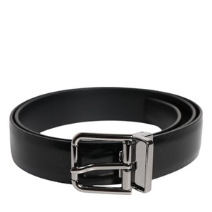 Dolce &amp; Gabbana Black Shiny Leather Silver Metal Buckle Belt