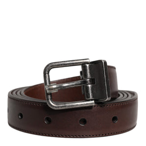 Dolce &amp; Gabbana Brown Leather Silver Metal Buckle Belt