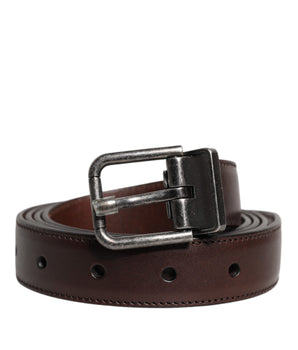 Dolce &amp; Gabbana Brown Leather Silver Metal Buckle Belt