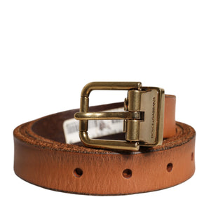 Cinturón de cuero marrón con hebilla metálica dorada de Dolce &amp; Gabbana