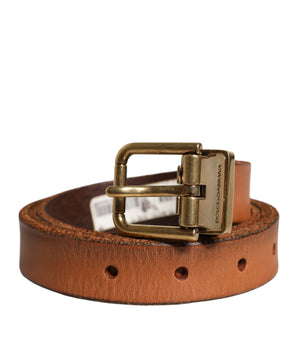 Dolce &amp; Gabbana Brown Leather Gold Tone Metal Buckle Belt