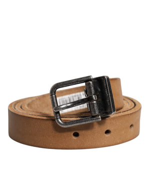 Dolce &amp; Gabbana Brown Leather Silver Tone Metal Buckle Belt