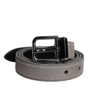 Cinturón de cuero gris con hebilla metálica plateada de Dolce &amp; Gabbana