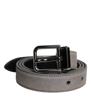 Dolce &amp; Gabbana Gray Leather Silver Tone Metal Buckle Belt