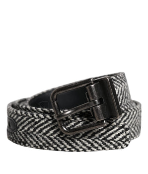 Dolce &amp; Gabbana Black White Silver Tone Metal Buckle Belt