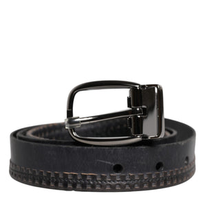 Cinturón de cuero negro con hebilla metálica plateada de Dolce &amp; Gabbana