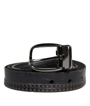 Dolce &amp; Gabbana Black Leather Silver Tone Metal Buckle Belt