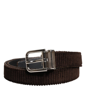 Dolce &amp; Gabbana Brown Velvet Metal Buckle Classic Belt