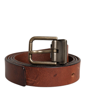 Dolce &amp; Gabbana Brown Leather Metal Buckle Classic Belt