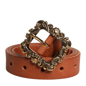 Cinturón de cuero marrón con hebilla barroca de metal dorado de Dolce &amp; Gabbana
