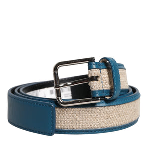 Cinturón de piel azul y beige con hebilla metálica tejida de Dolce &amp; Gabbana