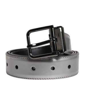Cinturón con hebilla clásica de metal y logotipo de cuero plateado de Dolce &amp; Gabbana