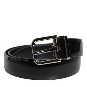 Dolce & Gabbana Black Solid Leather Classic Waist Buckle Belt