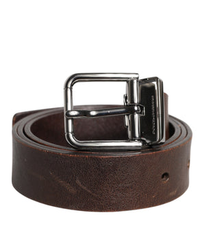 Dolce &amp; Gabbana Brown Leather Classic Metal Logo Buckle Belt