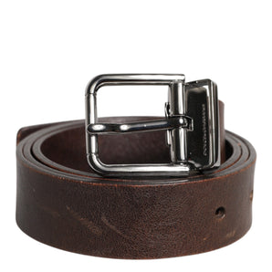 Cinturón con hebilla clásica de metal y logotipo de cuero marrón de Dolce &amp; Gabbana