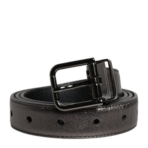 Cinturón de cuero negro con hebilla clásica de metal y logotipo de Dolce &amp; Gabbana