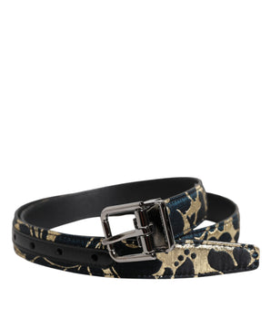 Dolce &amp; Gabbana Multicolor Jacquard Leather Logo Buckle Belt