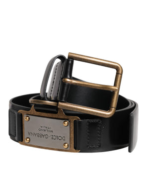 Dolce &amp; Gabbana Black Leather DG Logo Plaque Buckle Belt